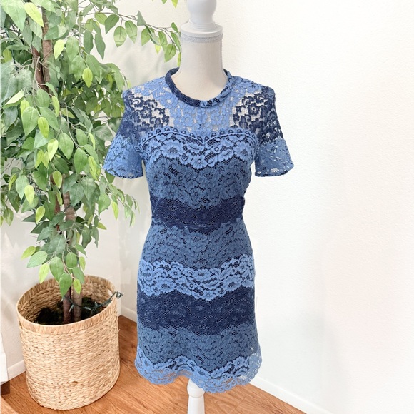 Sandro Paris Blue 3-Tone Lace Mini Dress Short Sleeve Size 1 Small -  www.tita.cl